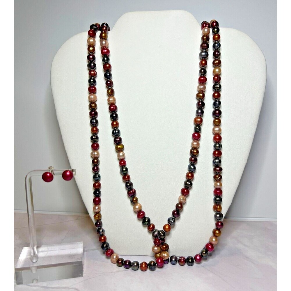 Multi-Color Natural Freshwater Pearls Necklace & Earring Set, (0107)